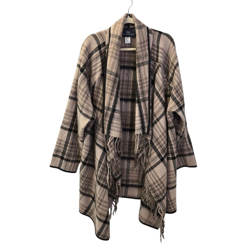 Tart Collection Wool Blend Fringe Accent Plaid Poncho Sweater Size 3X